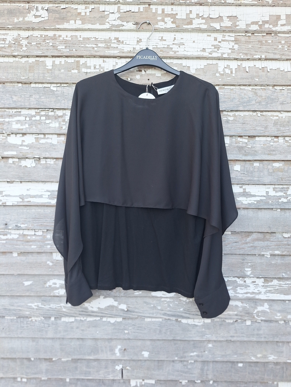 Patrizia Luca Black Layered Draped Blouse Size XL NWT